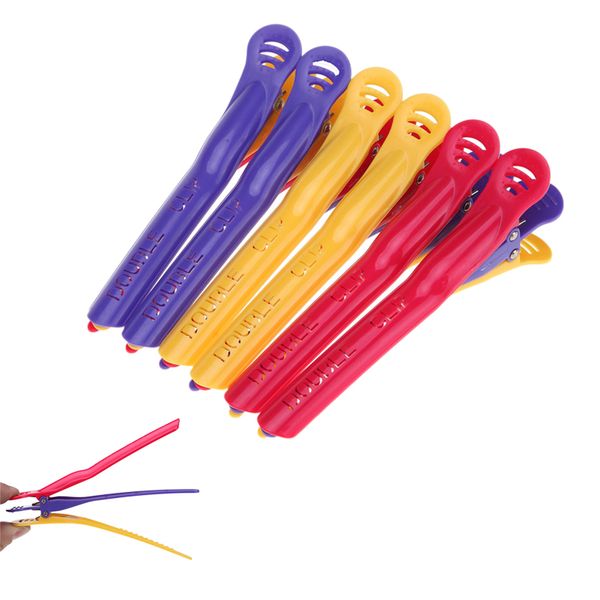 

6pcs/set hairdressing double layer clips art duckbill clamps hairpins salon barber section hair folder claw salon g0306, Golden;silver