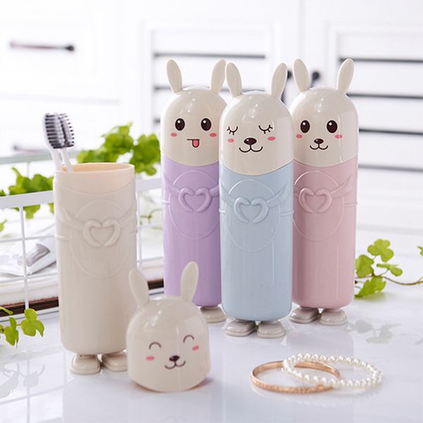 

cute rabbit portable tooth brush container toothbrush toothpaste protect holder travel organizer storage box toothbrush holder set