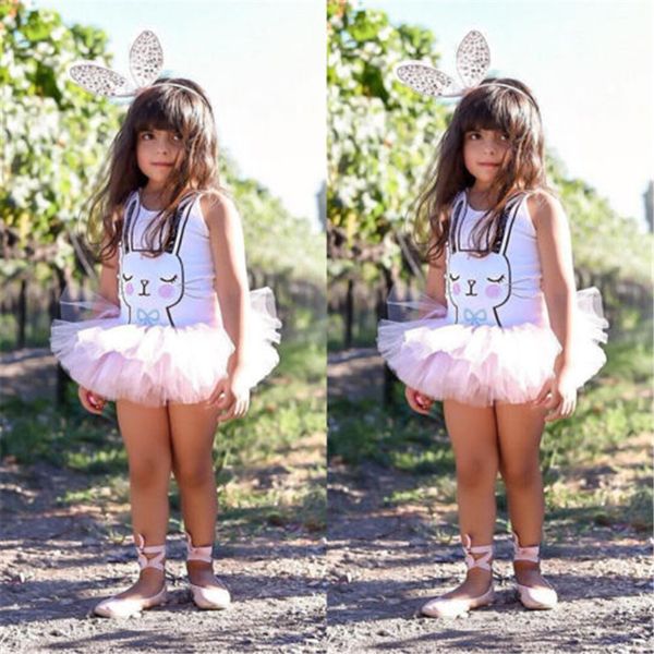 

1-6Years Kids Baby Girls Easter Bunny Dress Girl Sleeveless Vest Dress Party Pageant Tulle Tutu Mini Dress Rabbit Print Sundress
