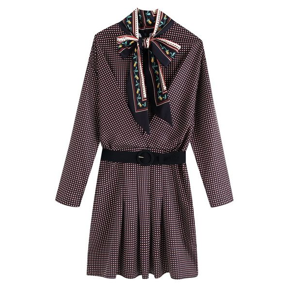 

casual dresses personality women dress autumn 2021 fashion prints blow collar sashes modern lady above knee, Black;gray