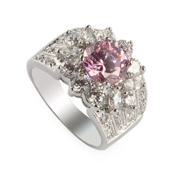 

shunxunze luxurious pink cubic zirconia wedding rings for men and women explosion models first class products rhodium plated r422 size 6 - 9, Silver