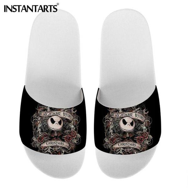 

instantarts nightmare before christmas print summer women slides slippers causal home ladies sandals flip flops zapatos de mujer, Black