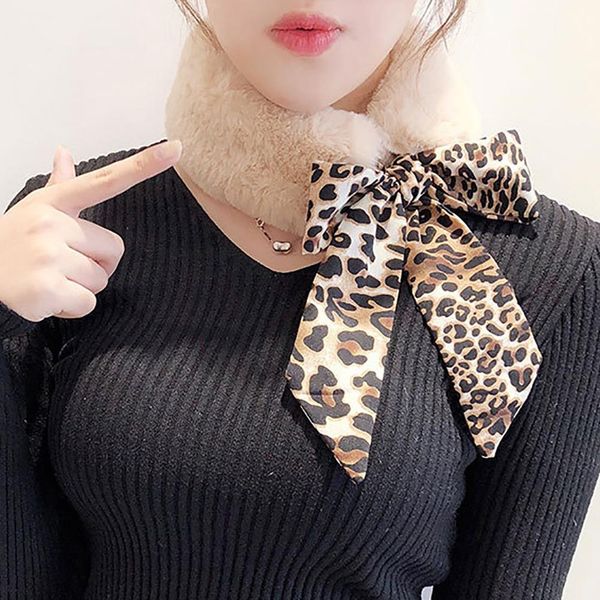 

vintage winter women plush neck wrap leopard print chiffon tie up scarf decor