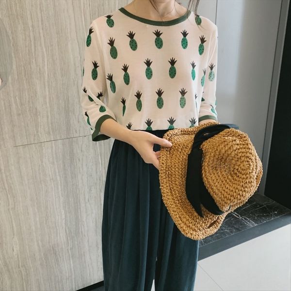 

ni xixi and pineapple 2019 mesh texture pineapple pattern knitted sunscreen female 9196 tao chuan, White