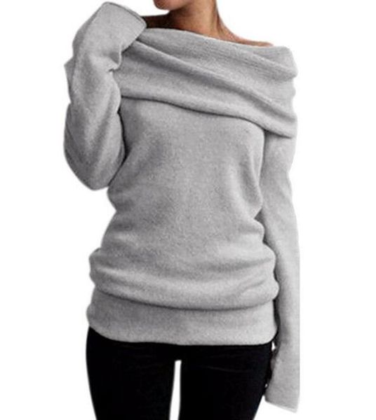 

новых женщин плеча свитер пуловер клобук шеи sexy трикотаж длинные tops, Black