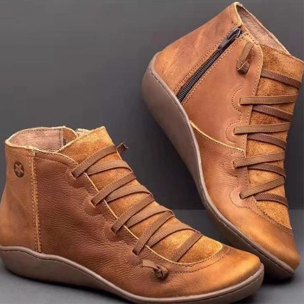 

women winter snow boots pu leather ankle spring flat shoes woman short brown botas with fur 2020 for women lace up botas mujer, Black