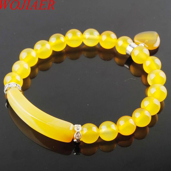 

wojiaer natural stone beads yellow agate strand bracelets & bangles heart shape charm fitting women jewelry love gifts k3317, Black