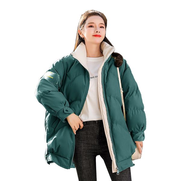 

2020 женщины пальто зима новый средние длинные корейский моды свободный темперамент простой wild pure zipper stand воротник куртки z265, Black