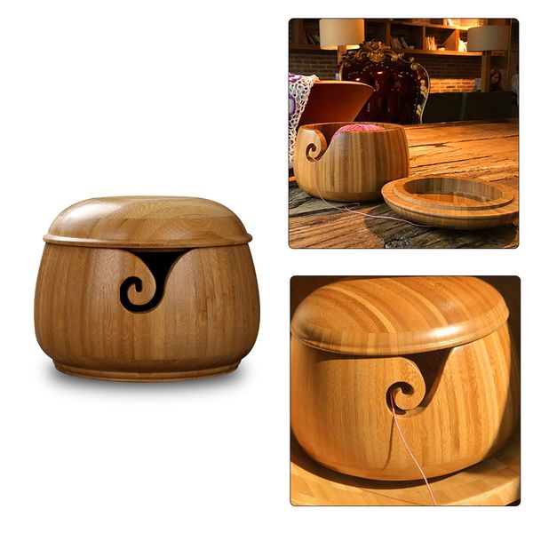 

new eco-friendly wooden yarn storage bowl organizer knitted crochet wool storage bowl handmade sewing supplies storage