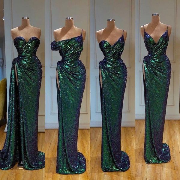 

2020 sleeveless mermaid evening dresses high split prom dress sequined formal evening gowns robe de soiree abendkleider