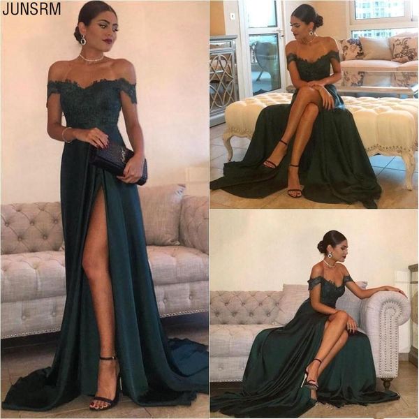 

2019 a line prom dresses long a line off the shoulder sweep train high side split lace elegant evening dress formal dress, White;black