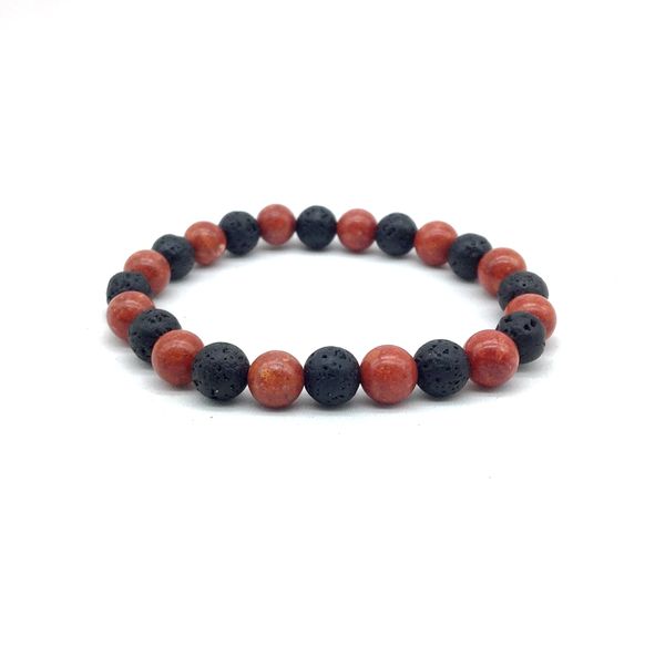 

wholesale black lava volcano stone bead 6mm 8 mm bracelet woman elastic stretchy bangle red sponge coral beads jewelry