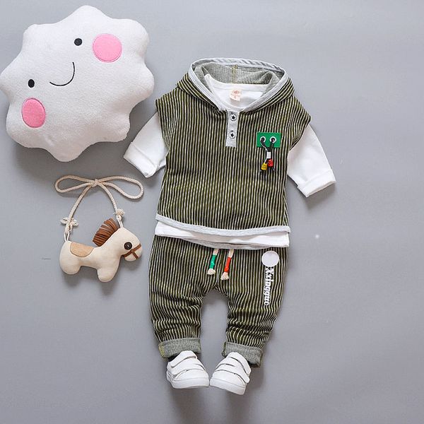 

infant boy clothes children spring 3pcs baby boys clothing sets striped hooded toddler clothes sets boys set, White