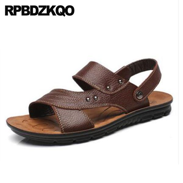 

brown black leather shoes water runway slides mens sandals 2018 summer outdoor strap slippers waterproof sneakers slip on men