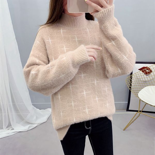 

women sweater autumn winter solid color slim long-sleeved half high collar slim bottom jacquard sweater, White;black