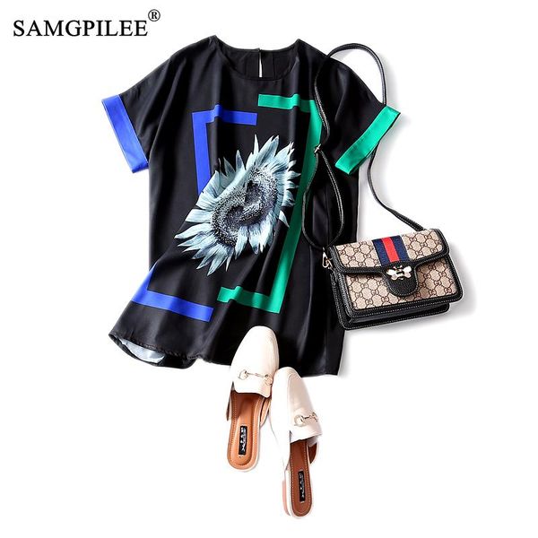

tee shirt femme for women clothing casual chiffon short print o-neck plus size women oversized t shirt camisetas mujer 3xl, White