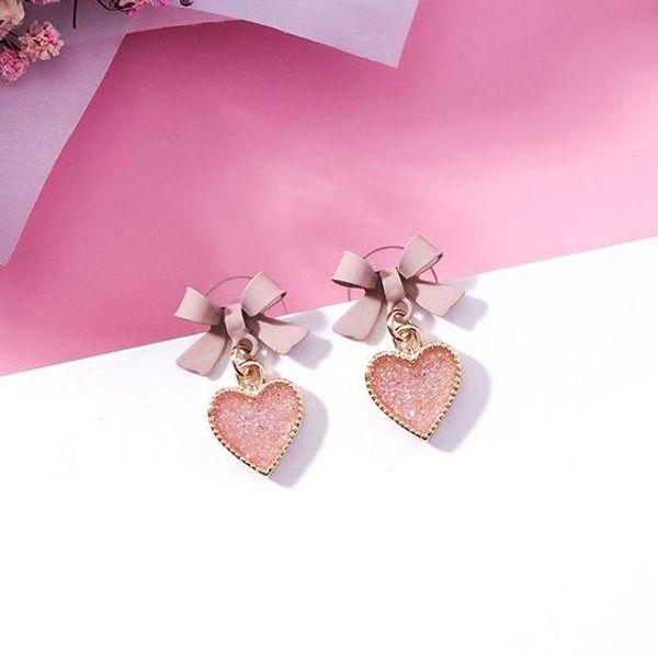 

mengjiqiao korean new pink bowknot love heart drop earrings for women fashion accessories sweet boucle d'oreille, Silver