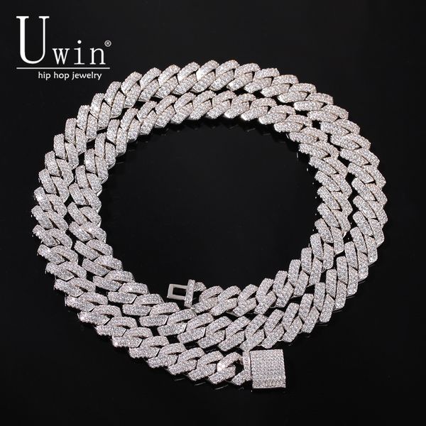 

uwin prong 13mm cuban chain micro pave cubic zircon mixed luxury bling bling full iced out charms hiphop jewelry, Silver