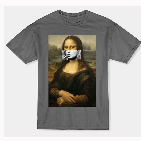 

mona lisa smoking design da vinci funny t shirt men's abstract art cotton vaporwave t-shirt o'neck short sleeve tees shirt printed, White;black