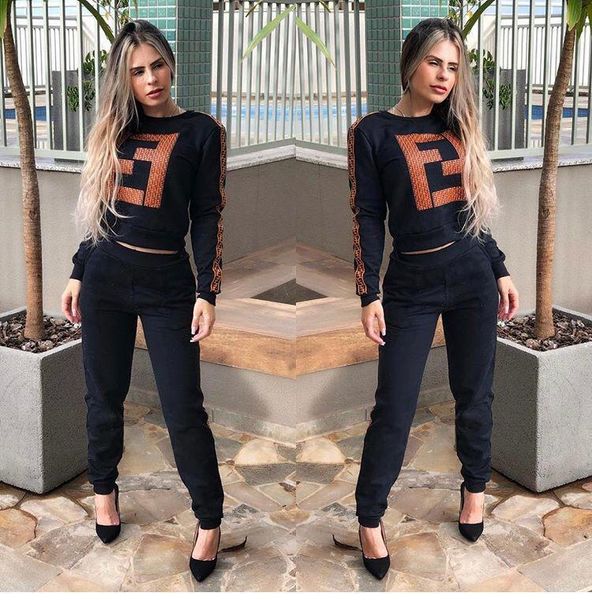 

womens new hooded suit two-piece european and american sports leisure suit college wind 2019 autumn 2 style, Gray