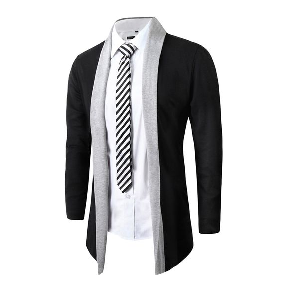 

lncdis 2019 england gentlemen stylish men cardigan fashion knitted slim sweater casual long sleeve patchwork coat mid-long, Black;brown