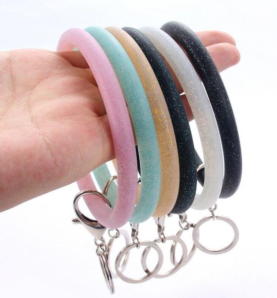 

silicone wrist key ring fashion glitter bracelet sports keychain bracelets bangle round key rings large o keyring jewelry, Silver