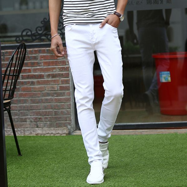 

fine denim men's brand 2018 spring new men's slim white jeans letter stitching decoration trousers an8011, Blue