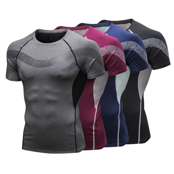 

men workout t shirts quick dry short sleeve outdoor training sportswear tee breathable running bodybuilding shirt man, Black;blue