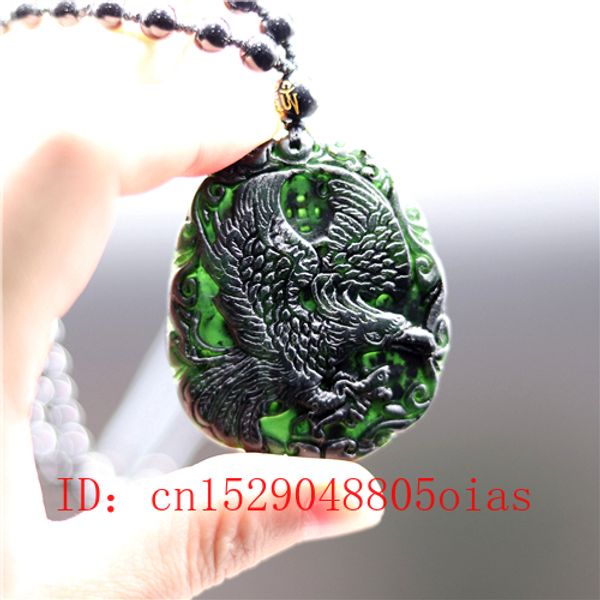 

natural black green chinese jade eagle pendant obsidian necklace charm jewelry accessories carved amulet gifts for men, Silver