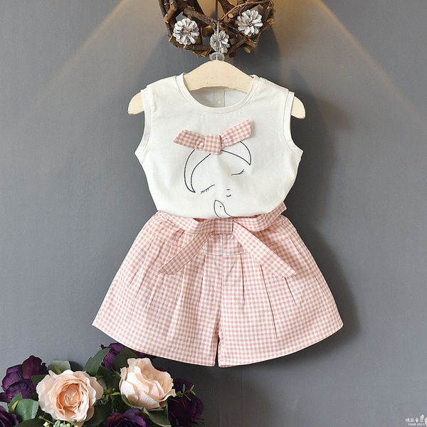

2020 brand summer girls clothing sets fashion cotton print short sleeve t-shirt and shorts girls clothes sport suits, White