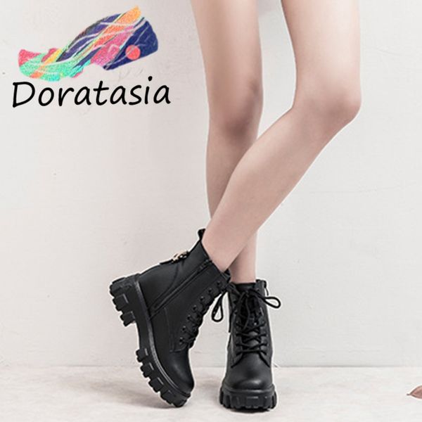 

doratasia new ladies brand split leather ankle boots women fashion black platform boots cool wedges shoes woman