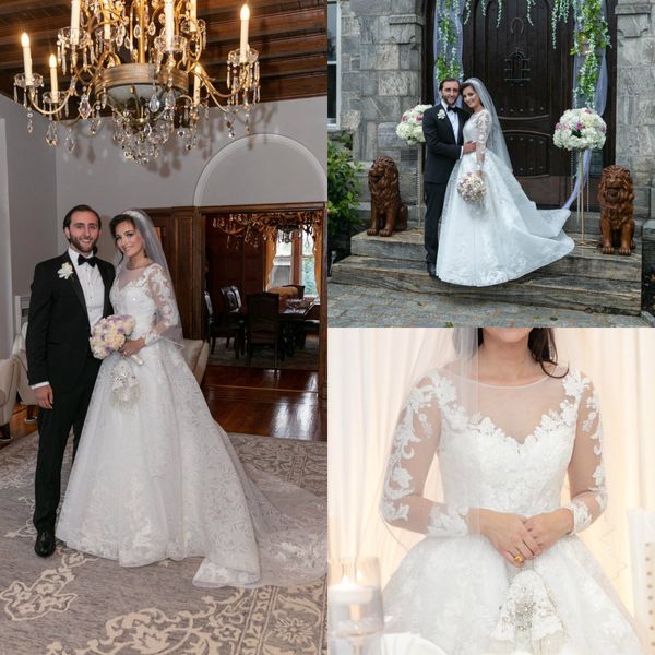 

2019 beach bohemian wedding dresses a line lace applique sweep train jewel neck country bridal gowns long sleeves beach wedding dress, White