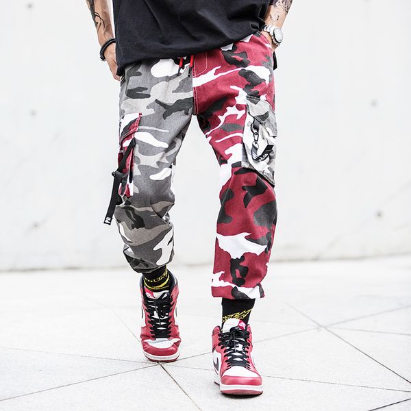 

20ss color joggers pants block camo cargo mens hip hop casual camouflage streetwear ankle-length cotton trousers, Black