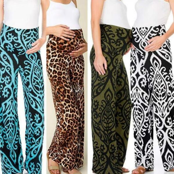 

women wide leg pants maternity pants bohemia leopard versatile comfy lounge stretch pregnancy trousers soft yoga work planet pants c6236, White