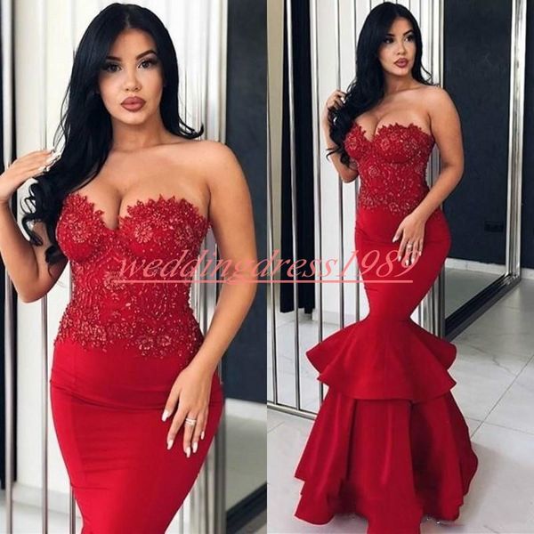 Trendy Sereia Em Camadas 2019 Contas Árabe Vestidos de Noite Querida Plus Size Formal Especial Ocasião Pageant Vestidos de Baile Vestido de Festa Africano