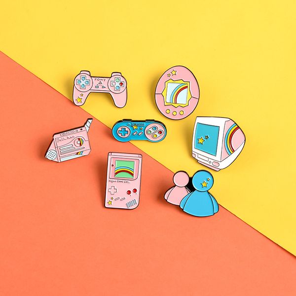 

game machine enamel pin cute cartoon pink gamepad projector badge brooch jackets shirt bag lapel pin jewelry gift for game lover, Gray