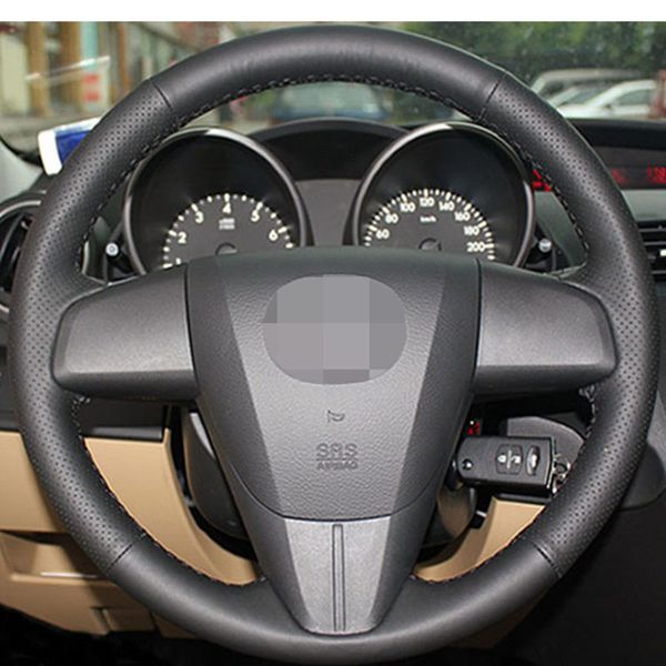

black artificial leather car steering wheel cover for 3 cx7 2011-2013