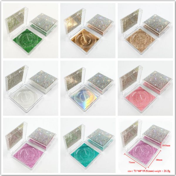 

wholesale bling eyelash packaging diamond glitter square false eyelashes packaging box empty eyelash box case 25mm lashes boxes