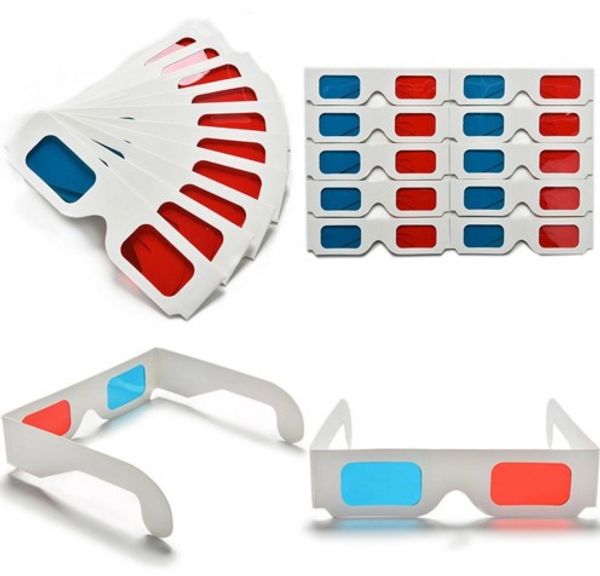 

3d glasses anaglyph red/blue paper cyan movie dvd 3d dimensional, White;black