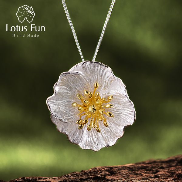 

lotus fun real 925 sterling silver handmade fine jewelry 18k gold blooming poppies flower pendant without necklace for women cj191210