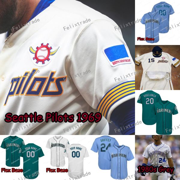 

Seattle Pilots 1969 Begie Daniel Vogelbach Edwin Encarnacion Domingo Santana Haniger Kikuchi Ichiro Suzuki Ken Griffey Jr. Mariners Jersey