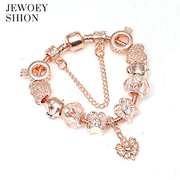 

jewoey shion rose gold crystal beads pandora charm bracelets & bangles flower bracelets for women femme wedding diy jewelry, Golden;silver
