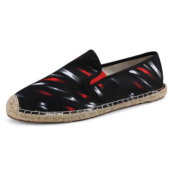 

2020 summer men casual shoes print slip-on flat canvas shoes breathable linen fisherman shoes, Black