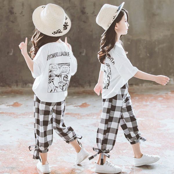

2020 summer girls clothing sets girls short sleeve t-shirt+casual pants teen girl clothes 8 10 12 14 years back to school outfit t200526, White