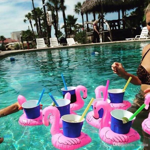 

inflatable flamingo drinks cup holder pool floats bar coasters floatation devices children bath toy small size sale