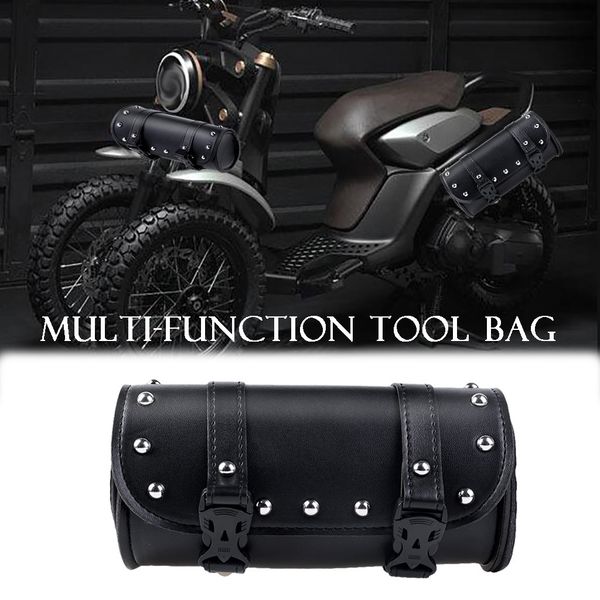 

materia motorcycle cruiser tool bag fork barrel shape handlebar front fork bag black saddle bags with chrome #ba