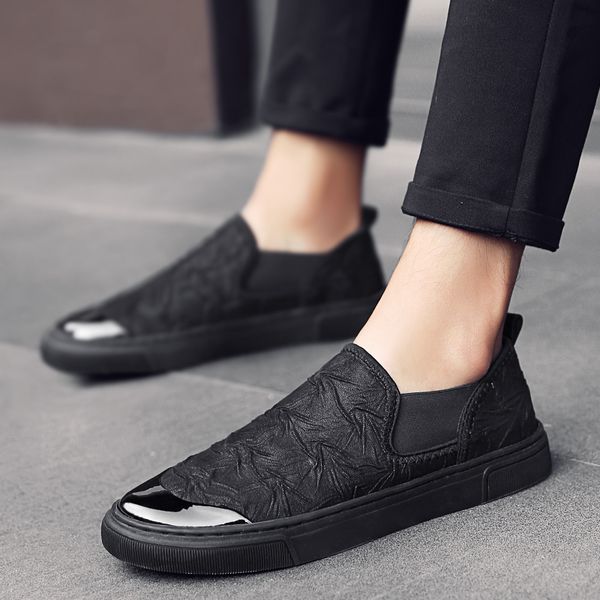 

sapatos masculino men leather leisure casual loafers slip on shoes oxford male footwear moccasins flat sneakers i, Black