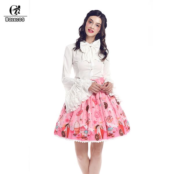 

rolecos new arrival doughnuts print chiffon pink short skirt gothic lolita princess skirt japanese style party for women, Black;red