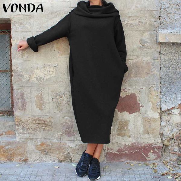 

vonda maternity winter basic dress autumn long sleeve hoodie dress winter solid color casual long vestidos pregnancy robe, White
