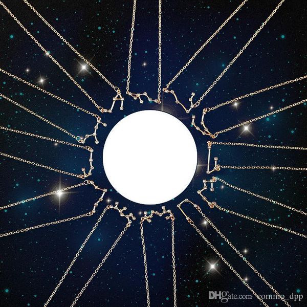 

корейское 12 знак зодиак ожерелья bling поддельных алмазов циркон cz созвездие серебряных цепей кулон золота для женщин подарка ювелирных из, Silver